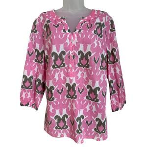 Talbots Large Ikat blouse coverup‎ pink 100% cotton lightweight